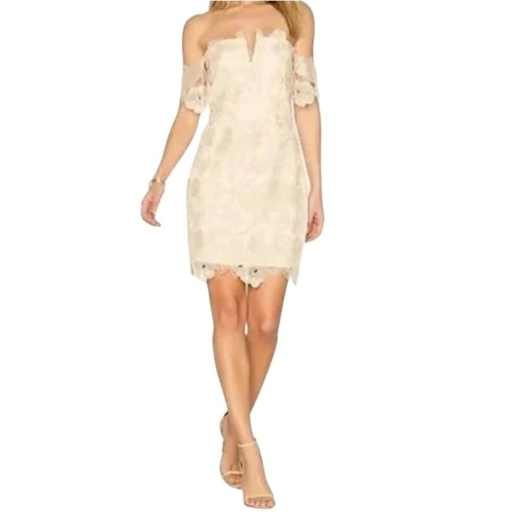 Saylor Cream Floral Lace Off Shoulder Mini Cocktail Dress Size Small